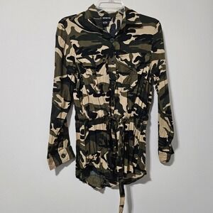 18 Centimeters Womens Camo Button Down Shirt Utility Tie Waist‎ Camouflage Large